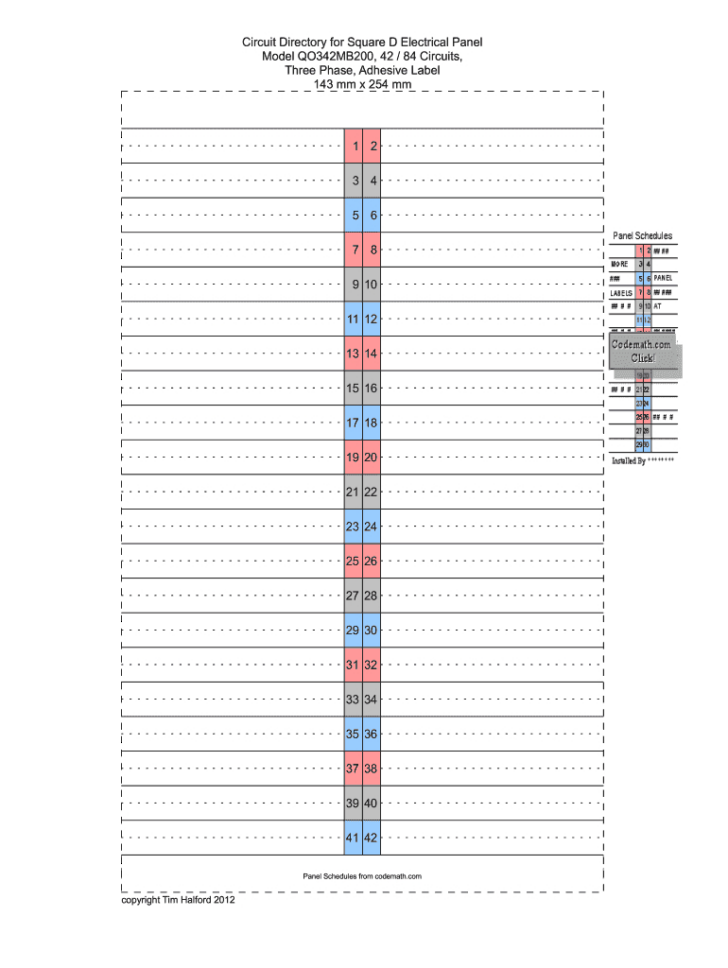 Free Printable Circuit Breaker Directory Template
