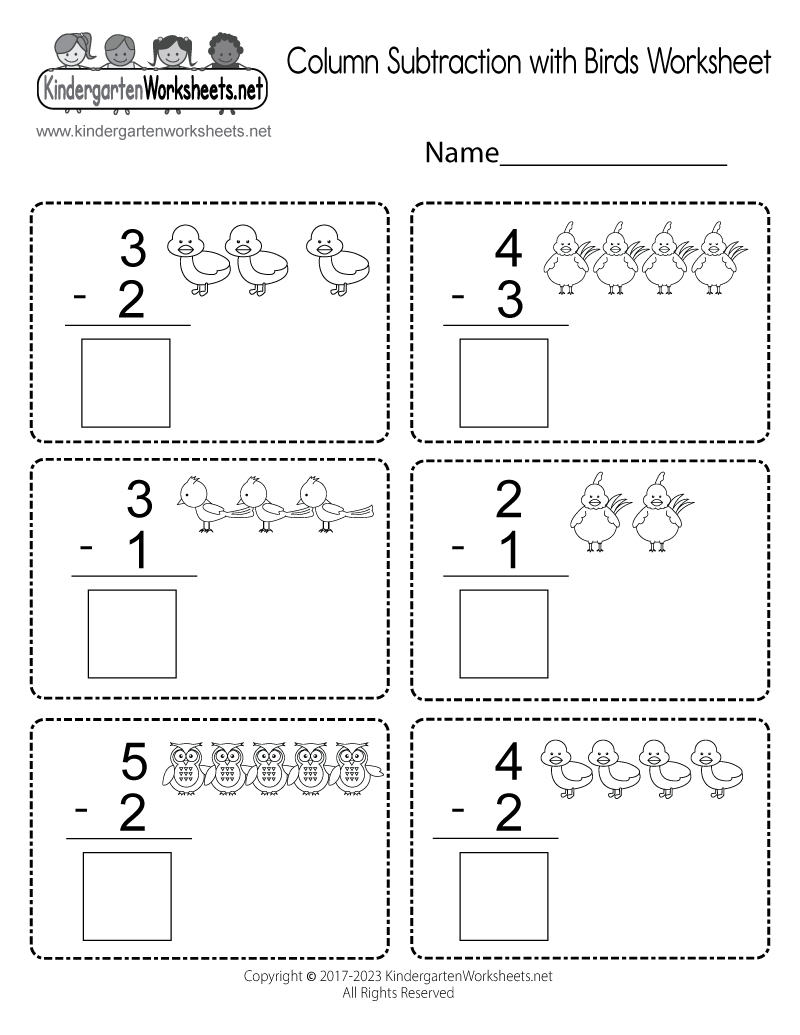Free Printable Column Subtraction With Birds Worksheet for Column Subtraction With Birds Worksheet