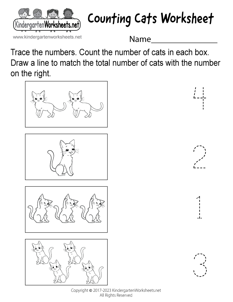 Free Printable Counting Cats Worksheet in Counting Cats Worksheet Printable