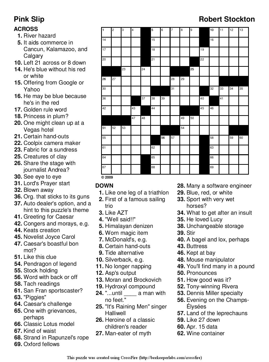 Free Printable Crossword Puzzle #93: &amp;quot;Pink Slip&amp;quot; | Beekeeper for Esl Crossword Puzzle Printable
