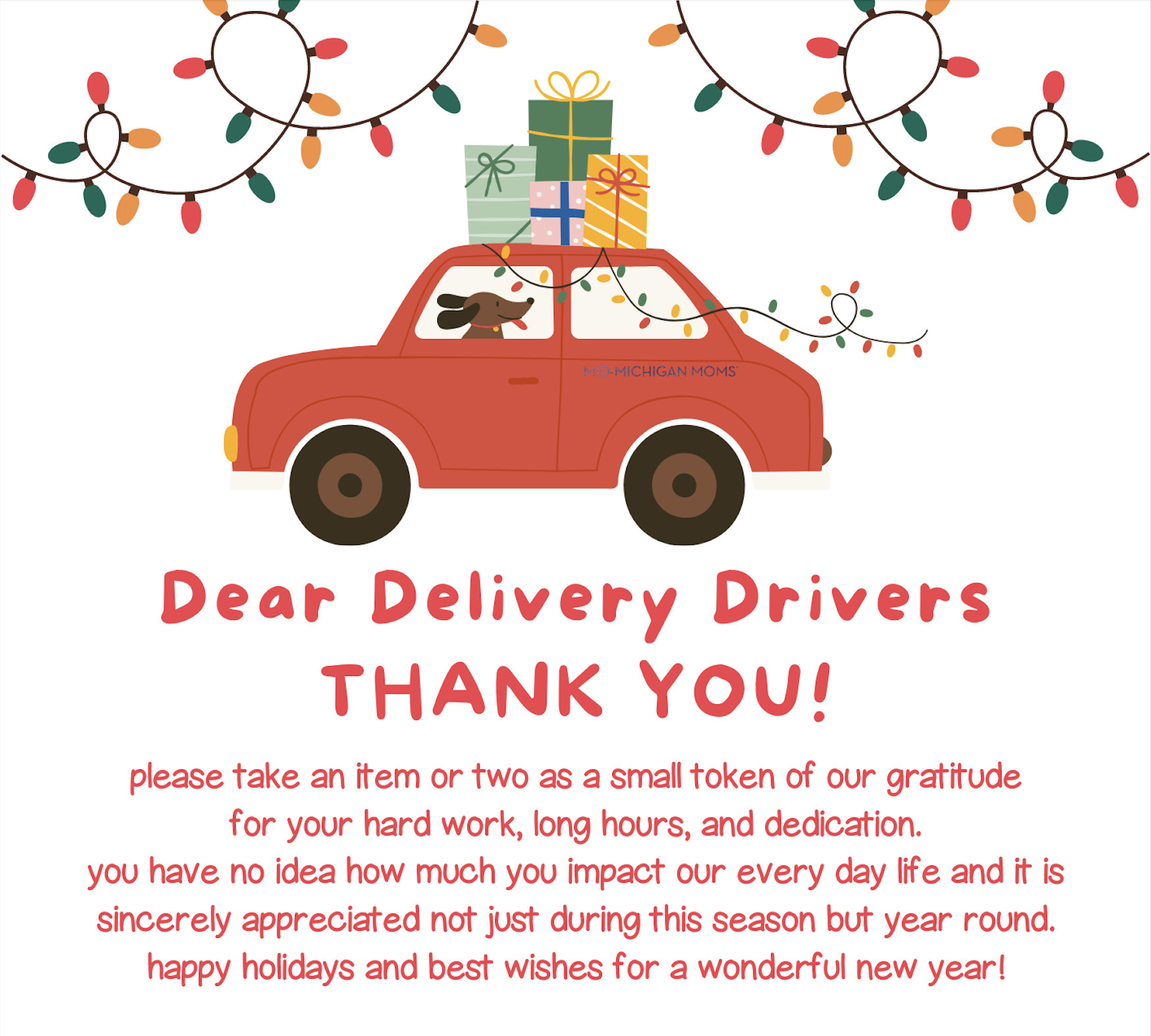 Free Printable :: Dear Delivery Drivers Thank You! for Thank You Note For Delivery Drivers Free Printable