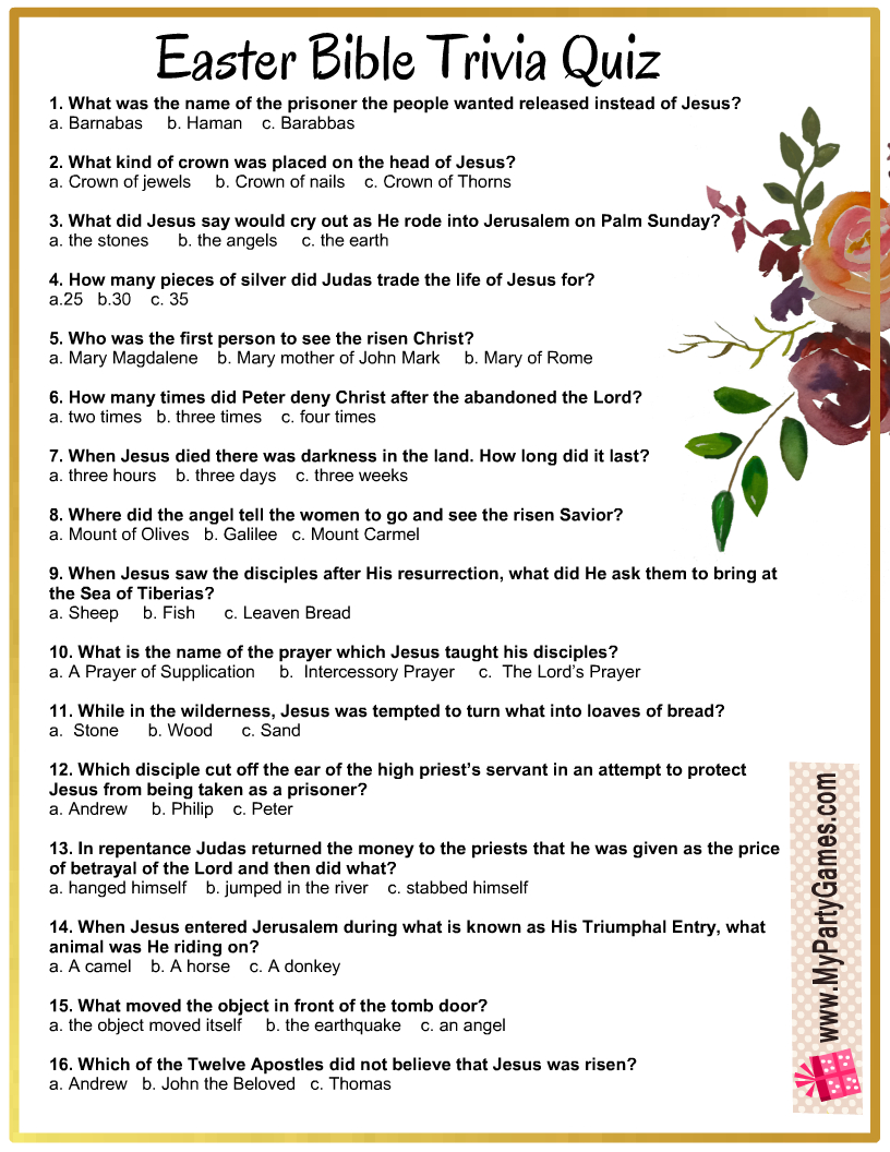Free Printable Easter Bible Trivia Quiz With Answer Key regarding Free Printable Bible Trivia Questions And Answers Multiple Choice
