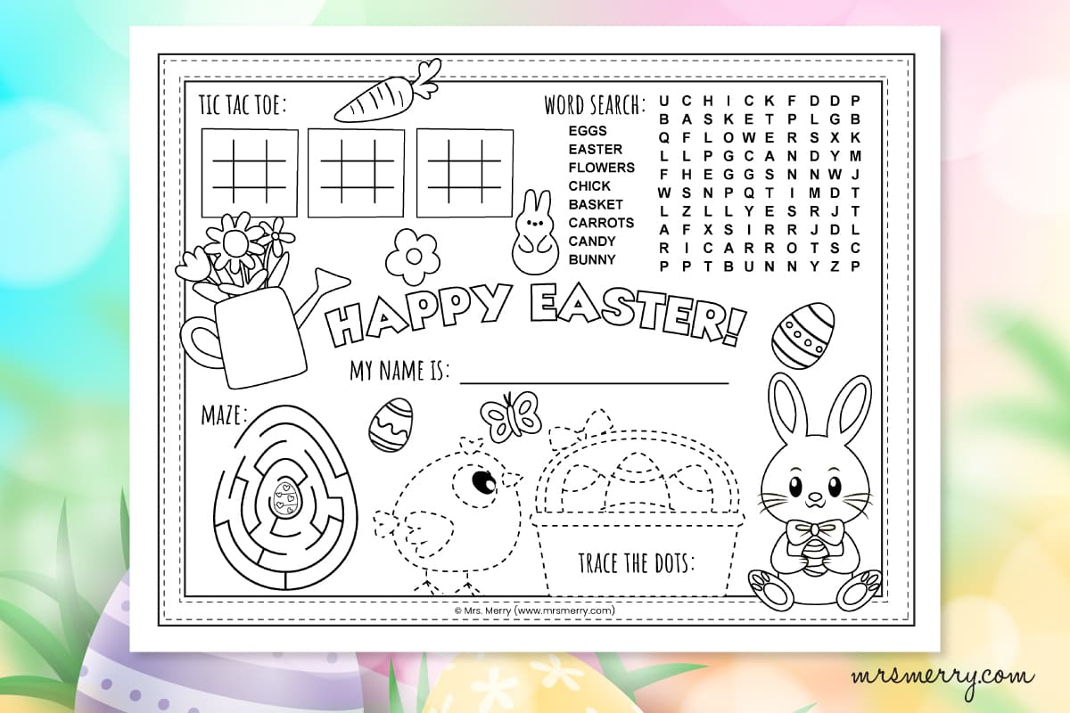Free Printable Easter Coloring Placemat For Kids | Mrs. Merry throughout Free Printable Easter Placemats