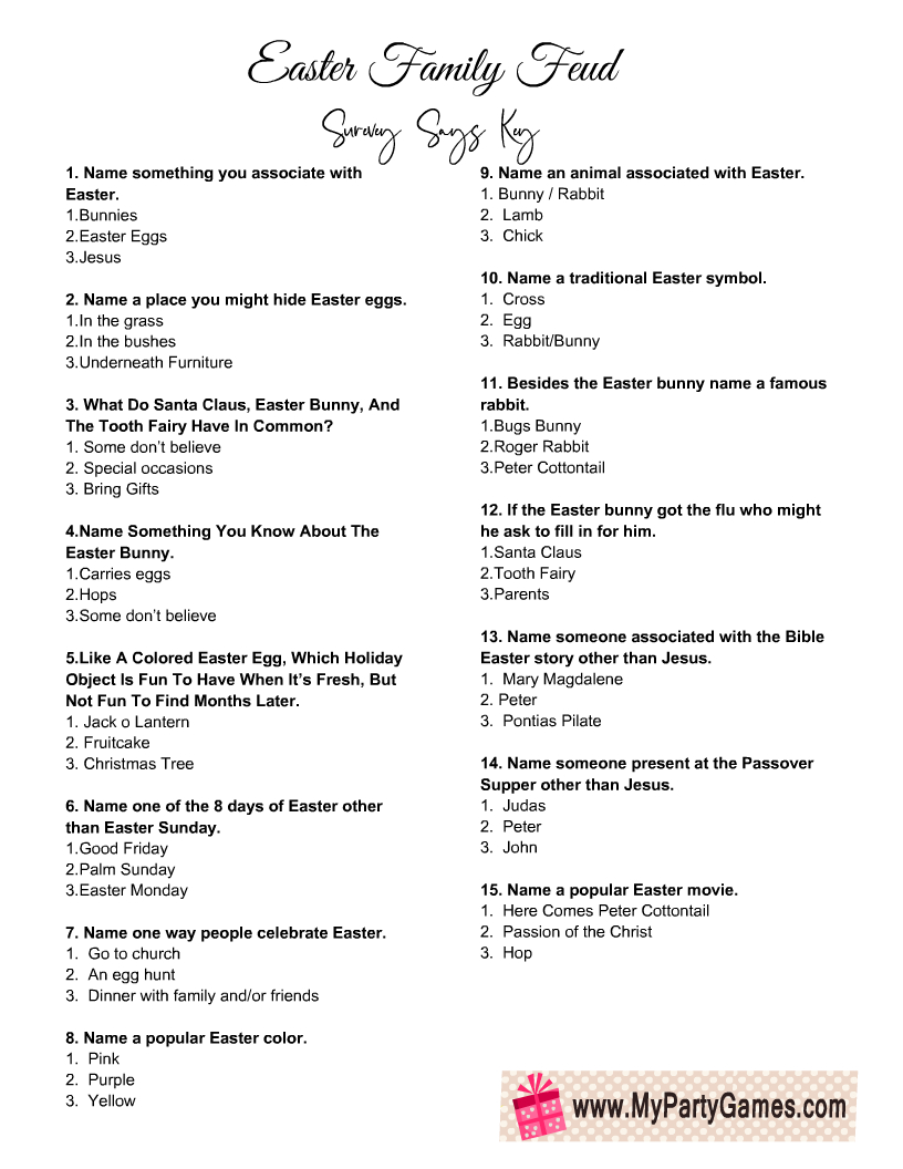 Free Printable Easter Feud, Family Feud-Inspired Game inside Free Printable Easter Family Feud