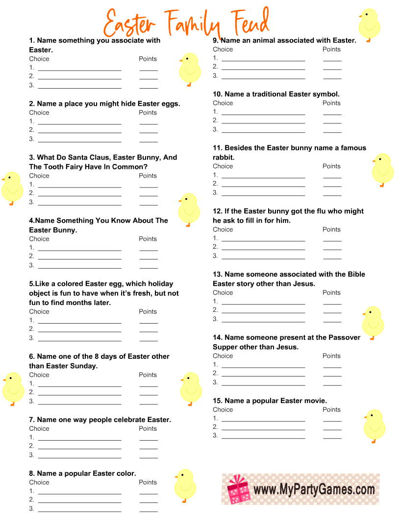Free Printable Easter Feud, Family Feud-Inspired Game intended for Free Printable Easter Family Feud