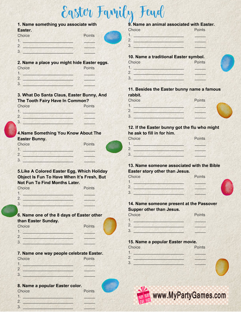 Free Printable Easter Feud, Family Feud-Inspired Game pertaining to Free Printable Easter Family Feud