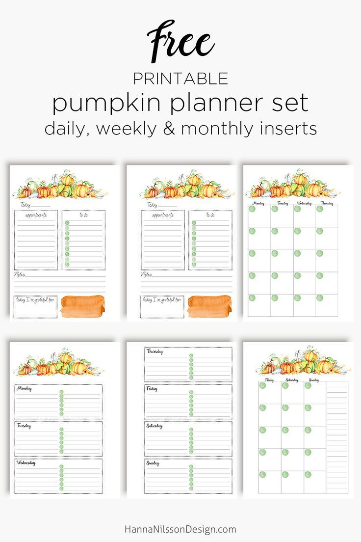 Free Printable Fall Planner Inserts With Pretty Pumpkins inside Free Daily Planner Autumn Printable