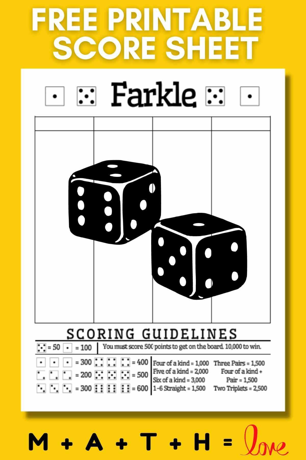 Free Printable Farkle Score Sheet With Scoring Rules (Pdf) pertaining to Farkle Rules Printable Free