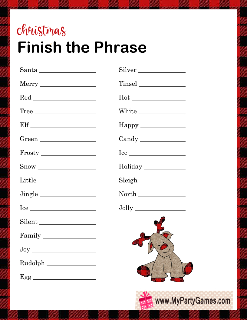Free Printable Finish The Phrase Game For Christmas pertaining to Finish The Phrase Printable