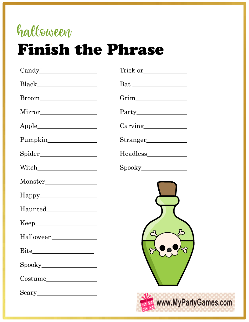 Free Printable Halloween Finish The Phrase Game | Halloween within Finish the Phrase Printable