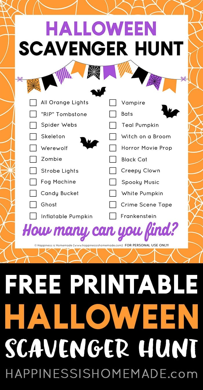 Free Printable Halloween Scavenger Hunt - Happiness Is Homemade for Halloween Scavenger Hunt Free Printable