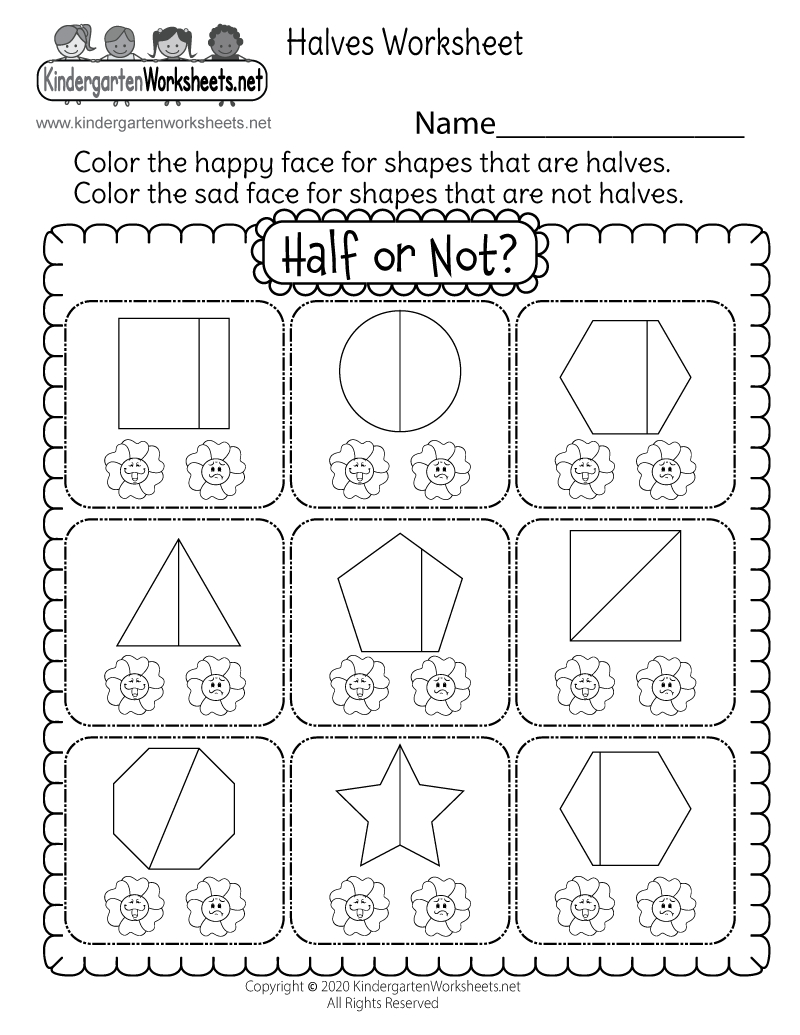 Free Printable Halves Worksheet regarding Halves Worksheet For Kindergarten