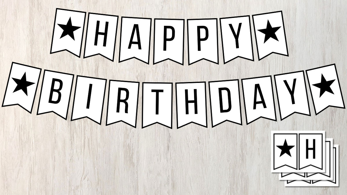 Free Printable Happy Birthday Banner In Black And White within Happy Birthday Banner Printable Black And White