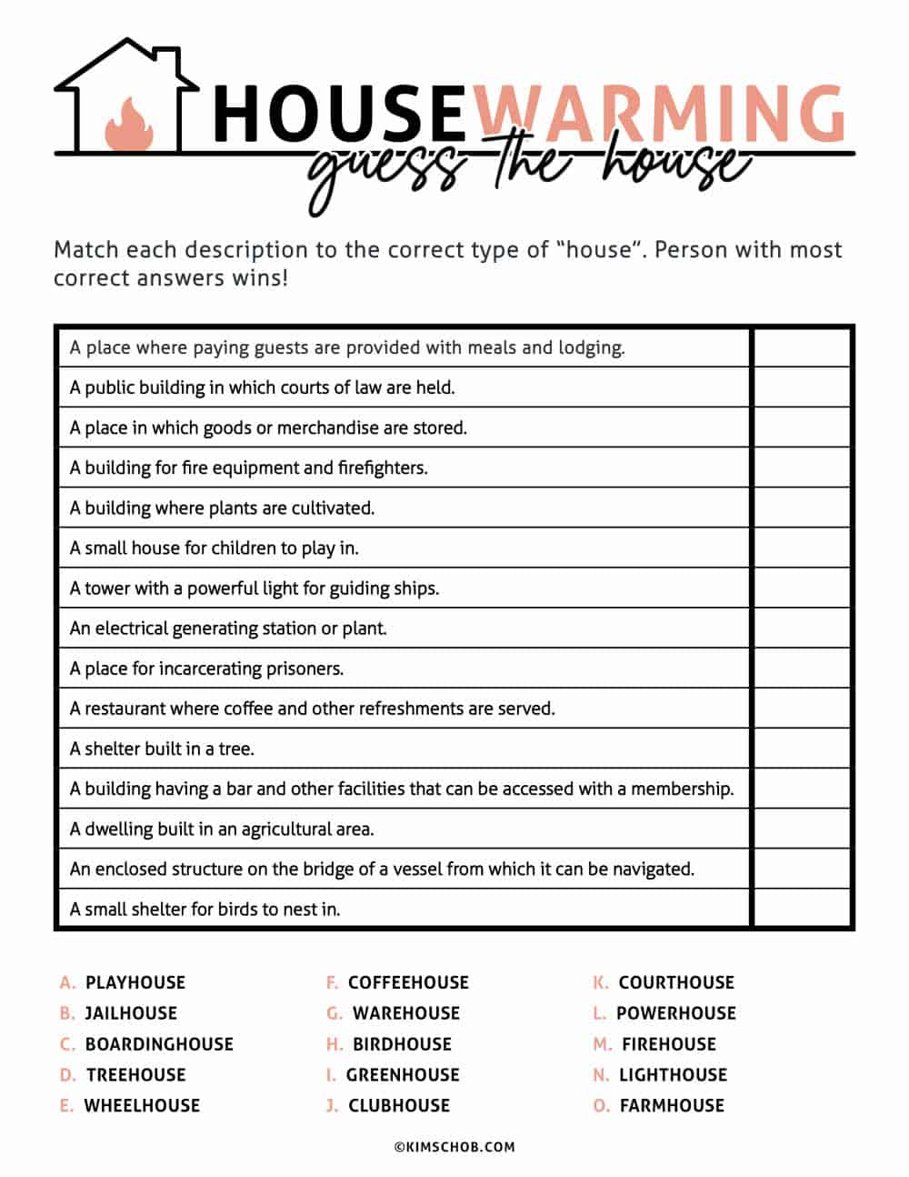 Free Printable Housewarming Games - Kim Schob inside Housewarming Games Printable Free