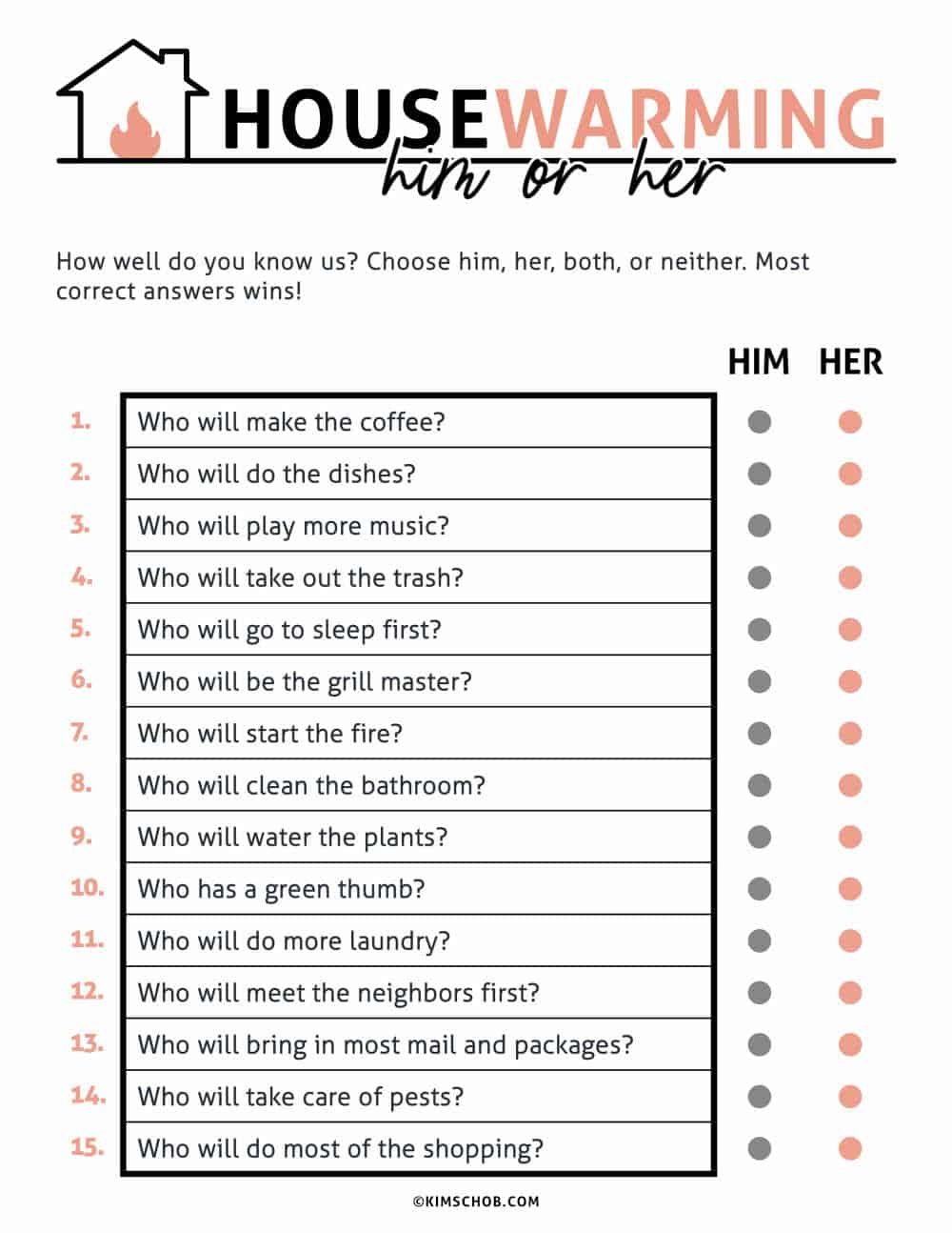 Free Printable Housewarming Games - Kim Schob - Worksheets Library intended for Housewarming Games Printable Free