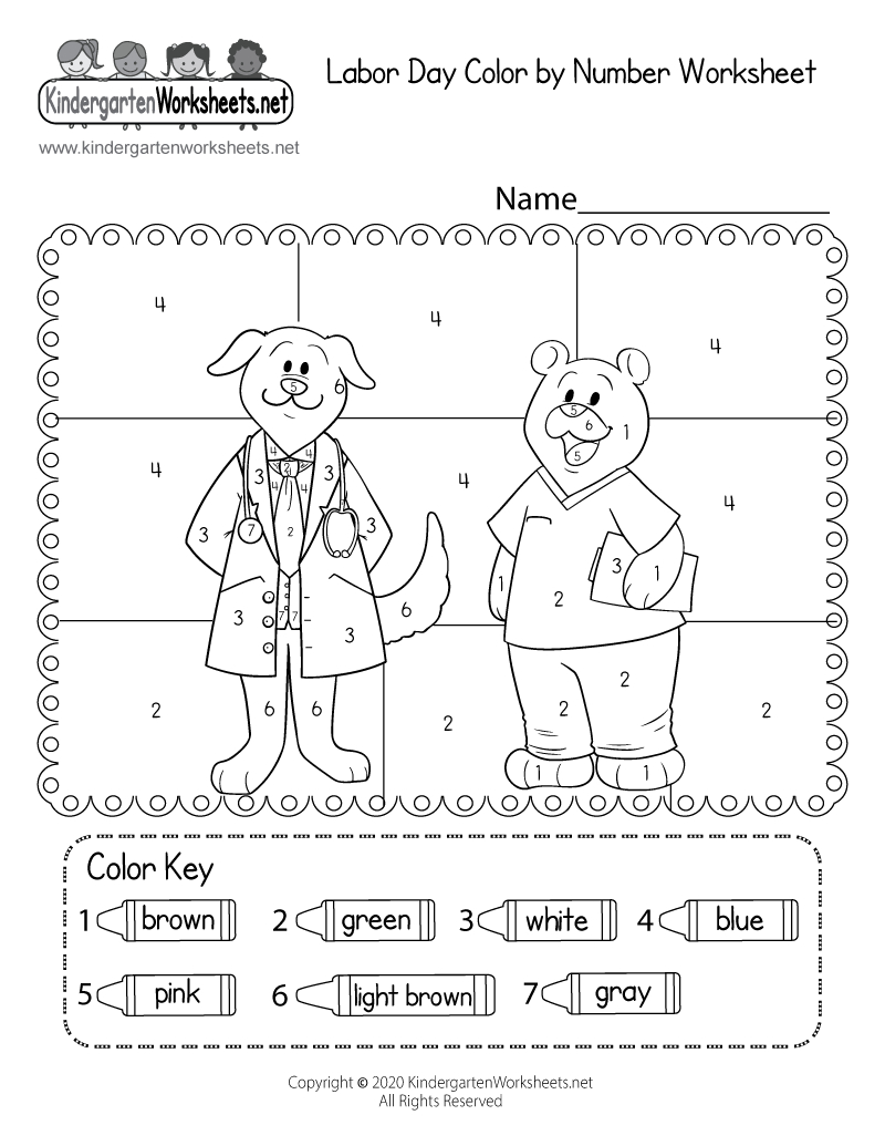 Free Printable Labor Day Colornumber Worksheet pertaining to Free Printable Labor Day Worksheets For Kindergarten