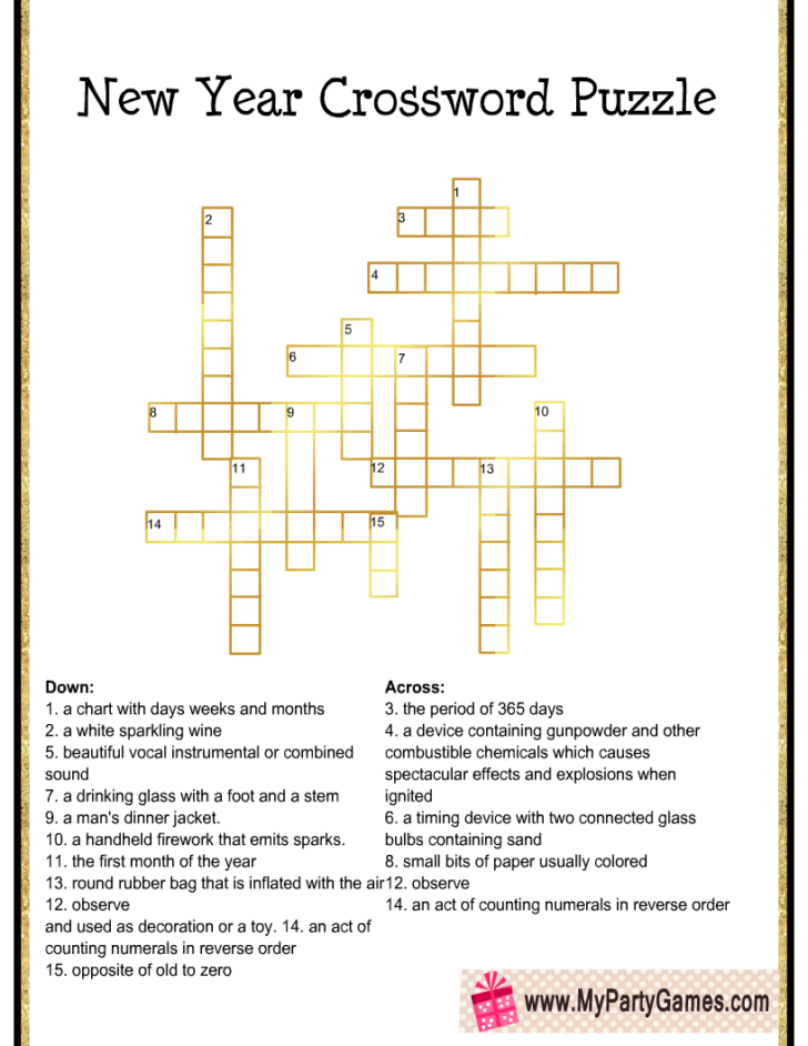 New Year Crossword Printable