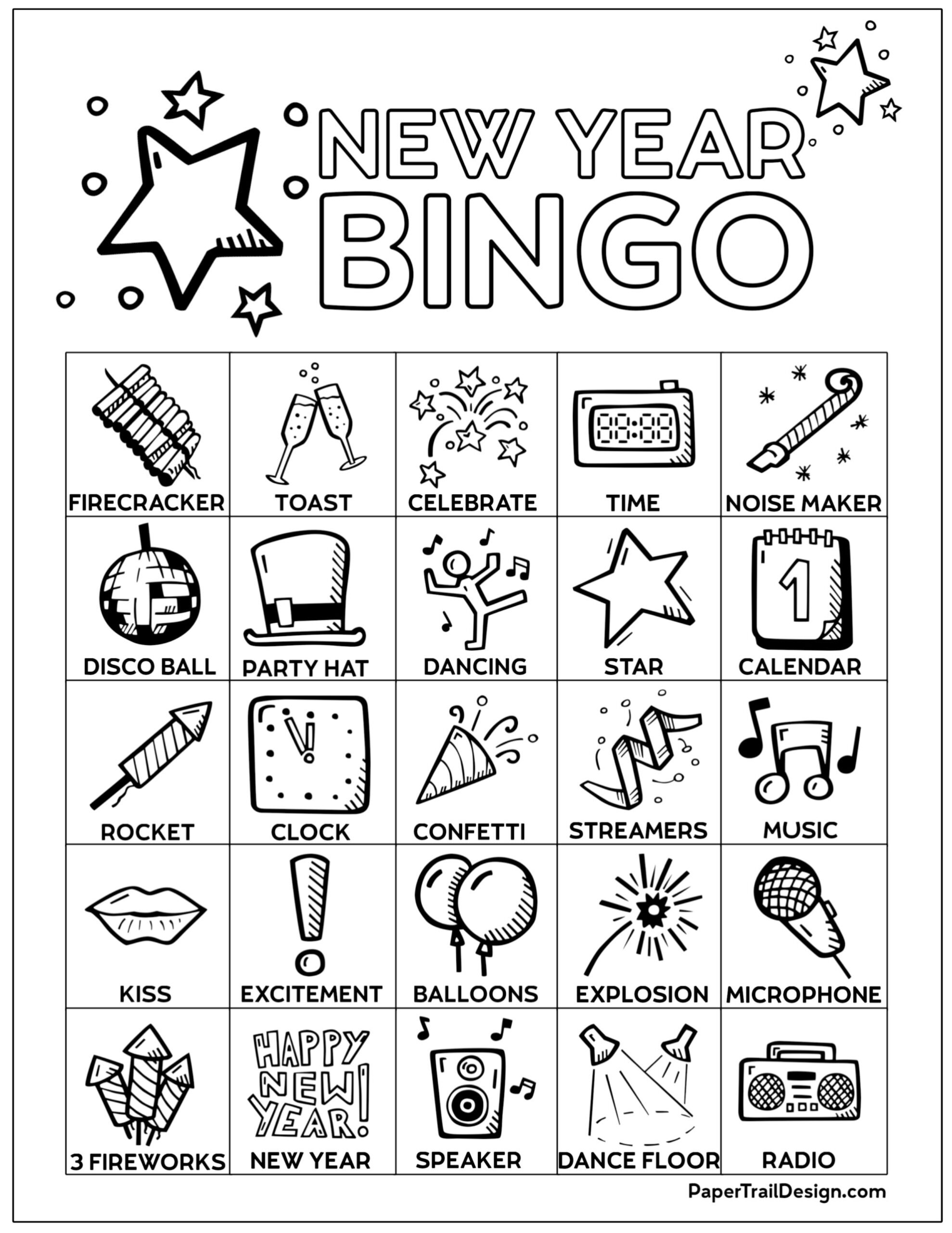 Free Printable New Year&amp;#039;S Bingo Cards - Paper Trail Design intended for New Years Eve Bingo Cards