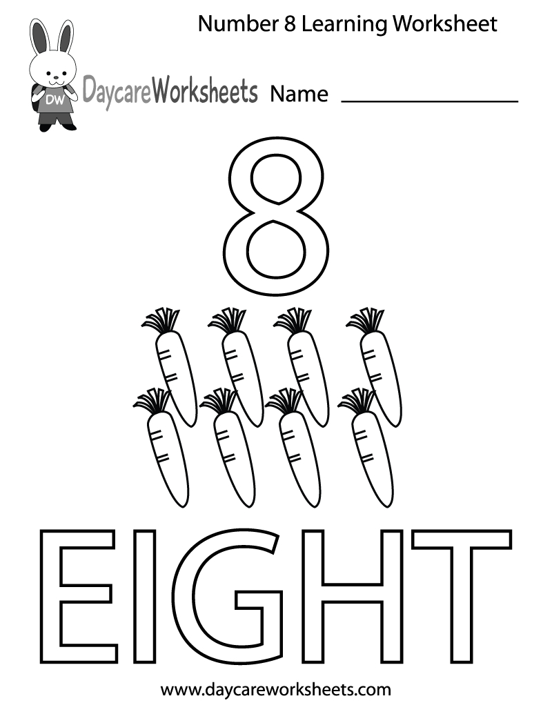 Free Printable Number Eight Learning Worksheet For Preschool with Number Eight Worksheet Printable