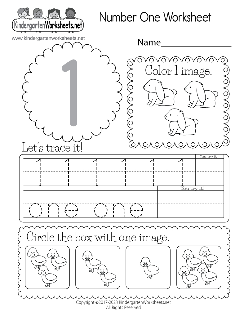 Free Printable Number One Worksheet for Number One Worksheet Printable
