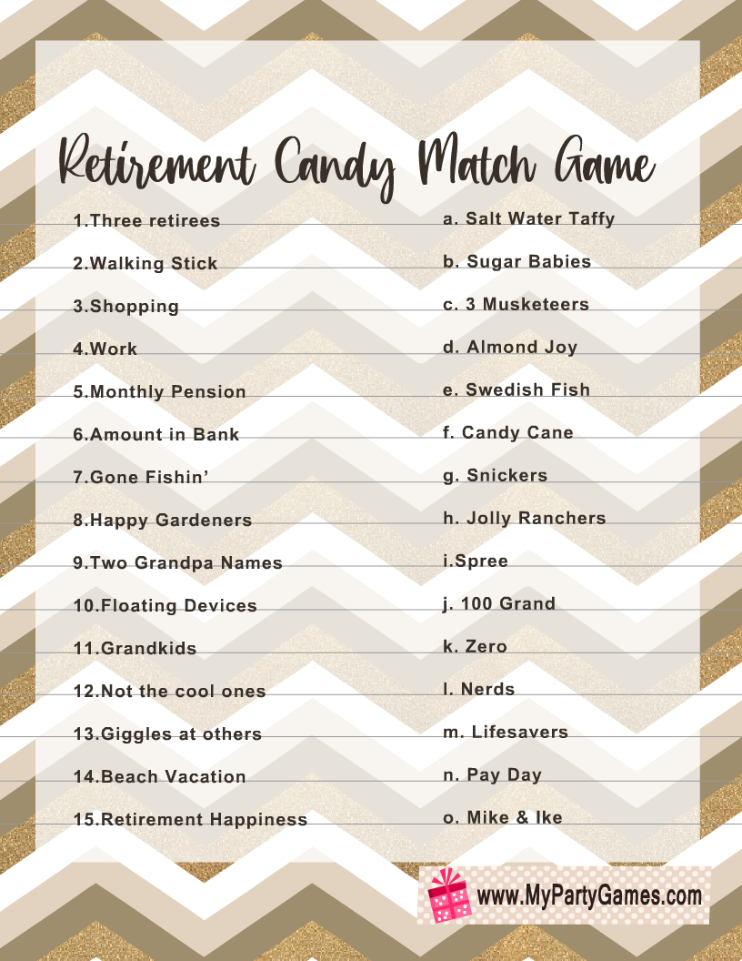 Free Printable Retirement Candy Match Game in Printable Free Printable Retirement Games