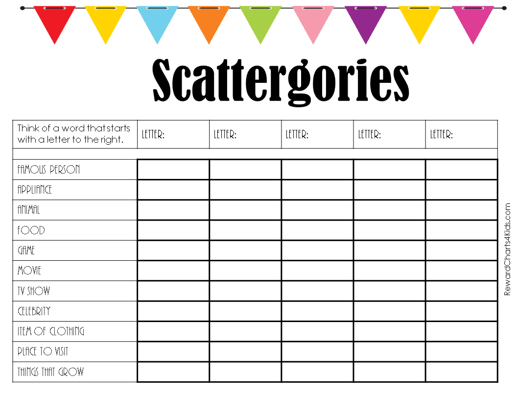 Free Printable Scattergories Lists | Instant Download intended for Free Printable Scattergories Sheets