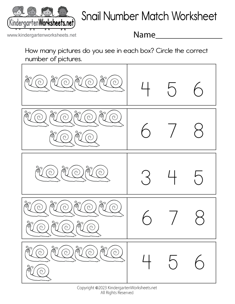 Free Printable Snail Number Match Worksheet throughout Snail Number Match Worksheet Printable