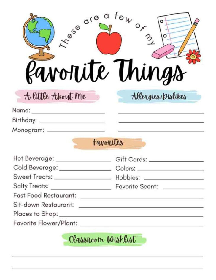 Teacher Favorites Free Printable