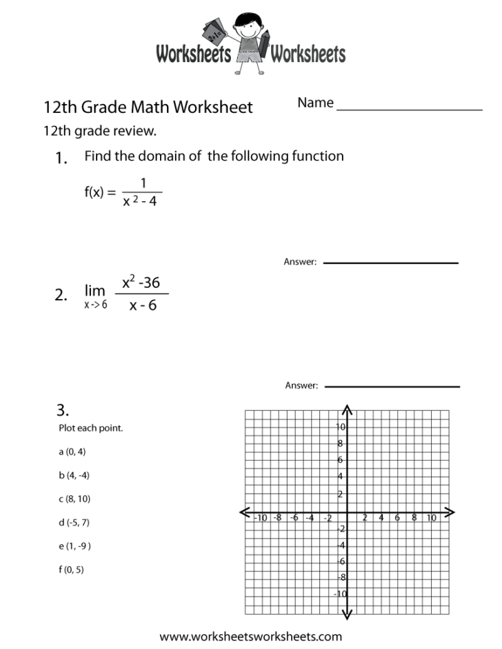 12th Grade Free Printable Worksheet