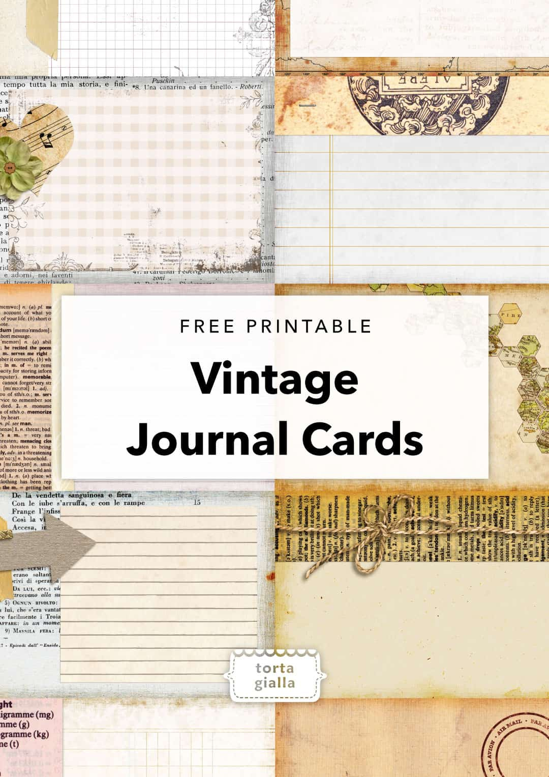 Free Printable - Vintage Journal Cards - Tortagialla intended for Journal Cards Free Printable