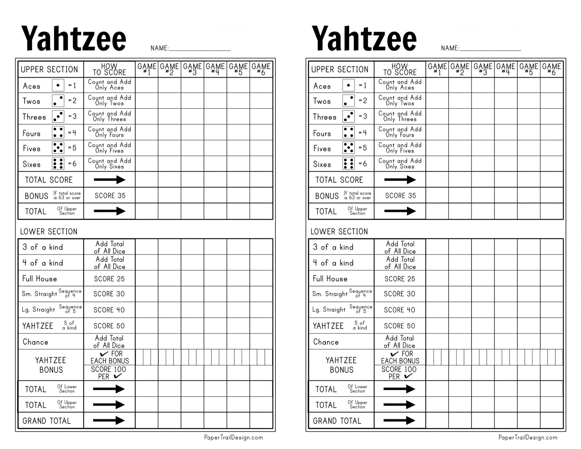 Free Printable Yahtzee Score Card - Paper Trail Design with Yardzee Score Card Free Printable