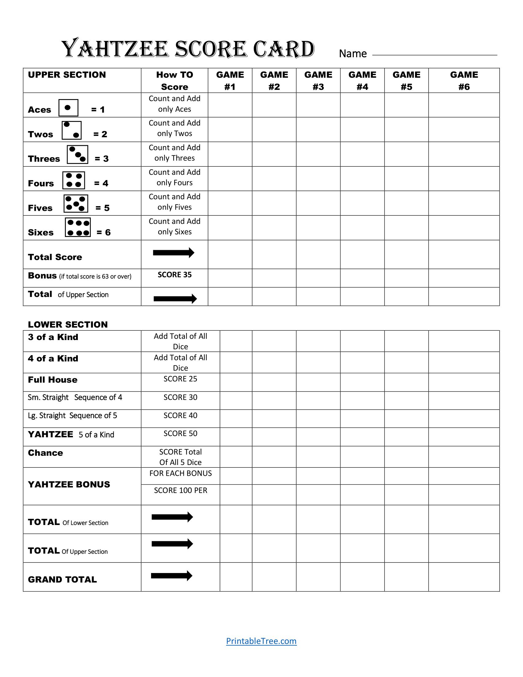 Free Printable Yahtzee Score Card Sheets Pdf Templates throughout Yardzee Score Card Free Printable