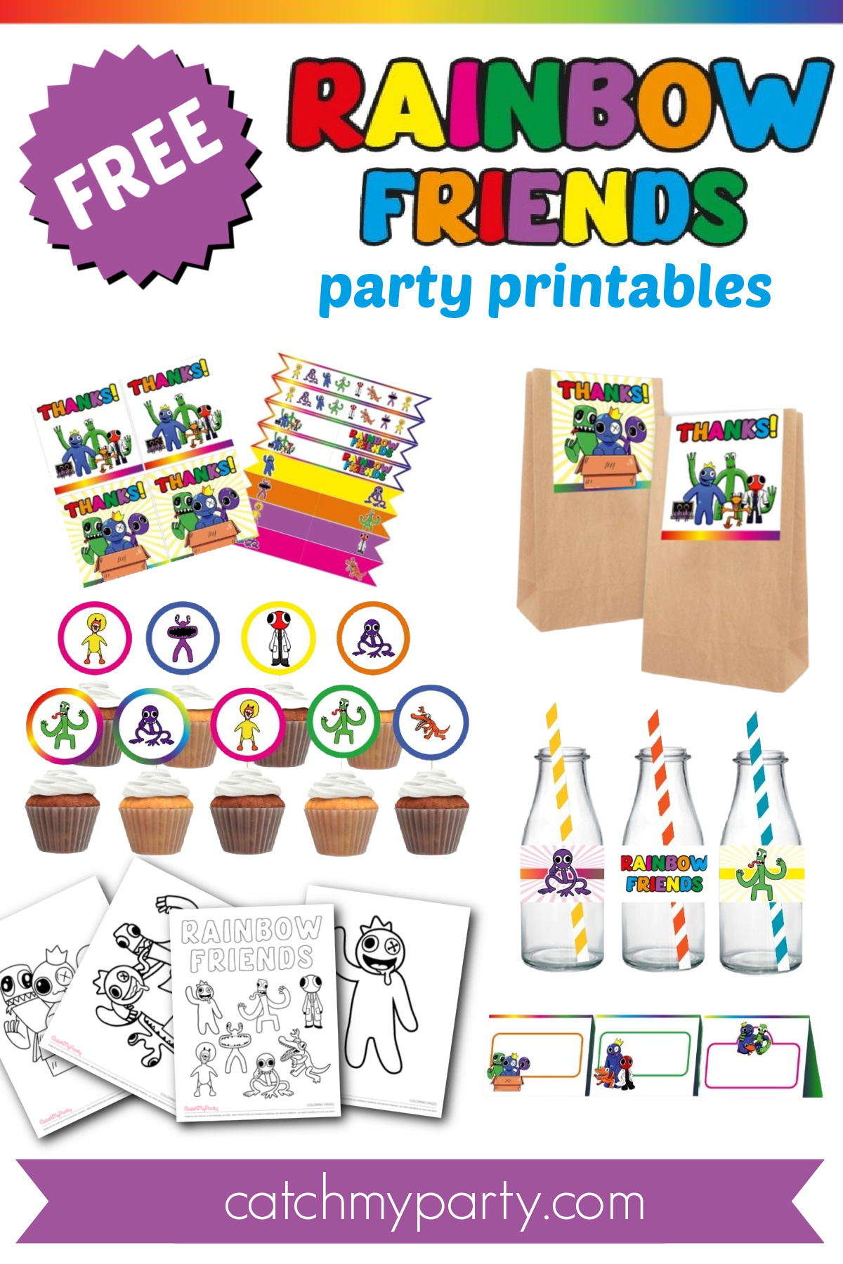 Free Rainbow Friends Party Printables! + Coloring Pages | Catch My regarding Rainbow Party Free Printables
