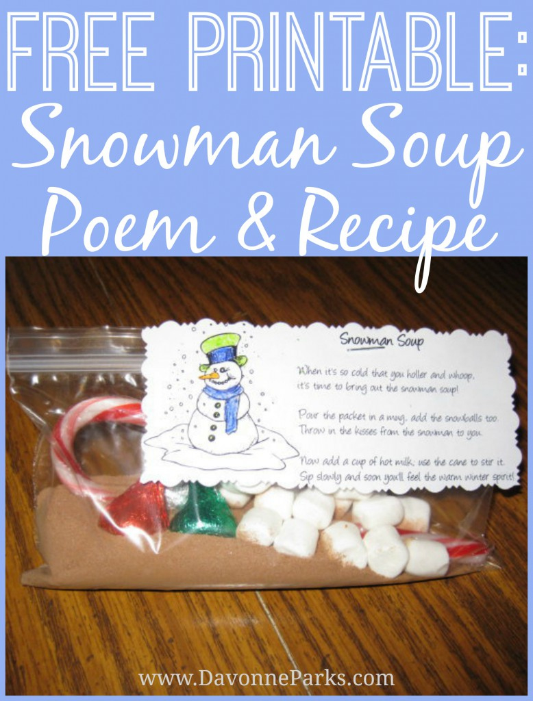 Free Snowman Soup Poem Printable – Davonne Parks intended for Snowman Soup Free Printable