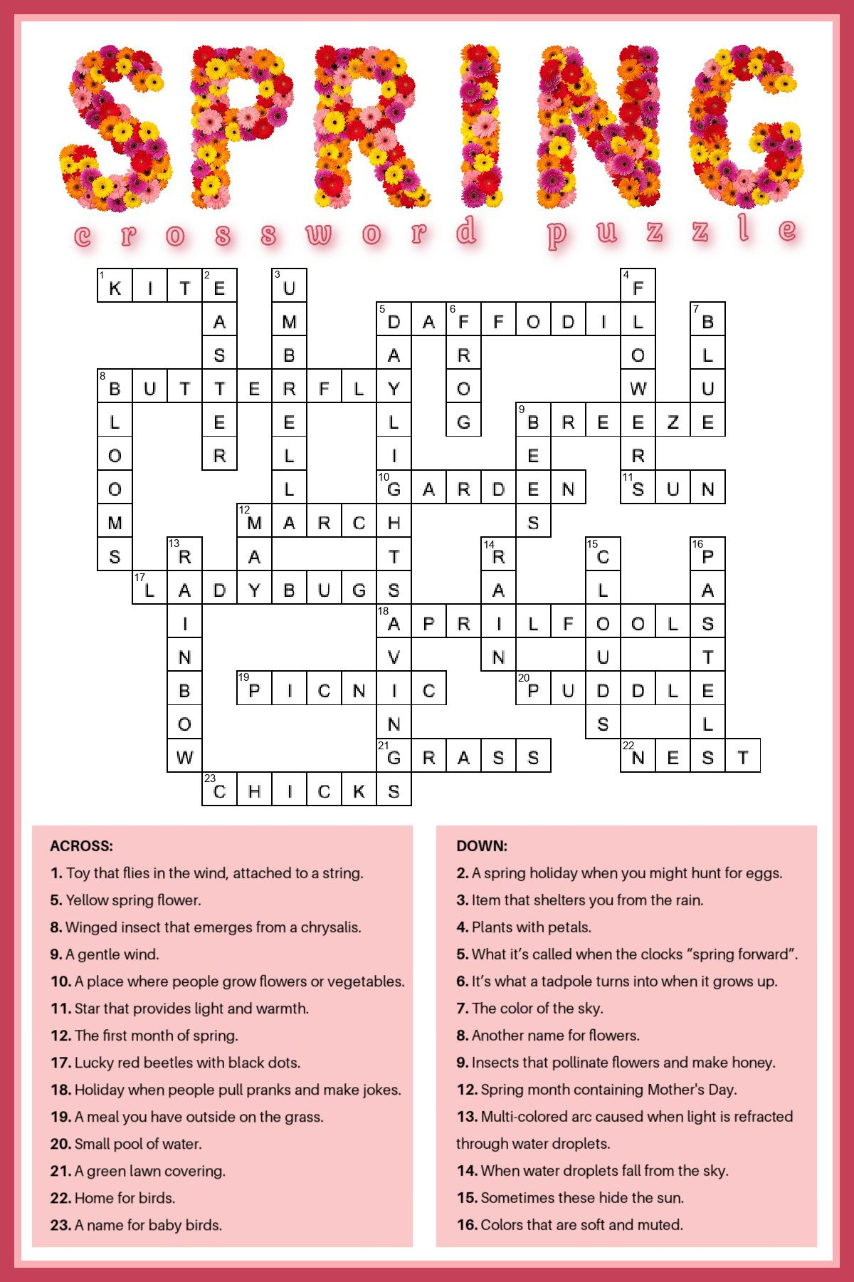 Free Spring Crossword Puzzle Printable - Answer Key Included in Crosswords Printable With Answers