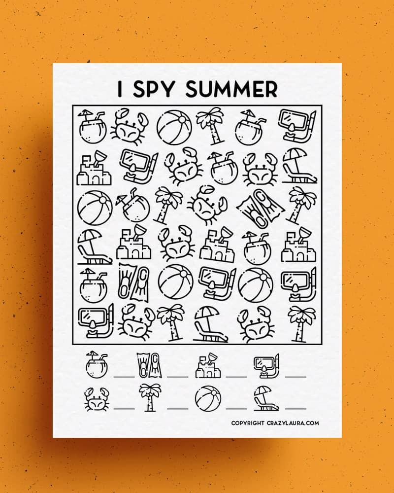 Free Summer I Spy Printable Game Sheets For Kids - Crazy Laura throughout I Spy Summer Free Printable