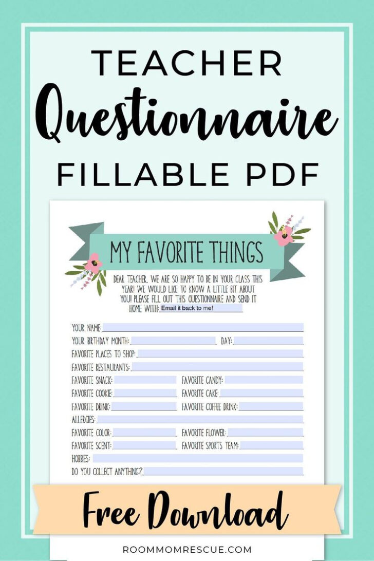 Teacher Favorites Questionnaire Free Printable