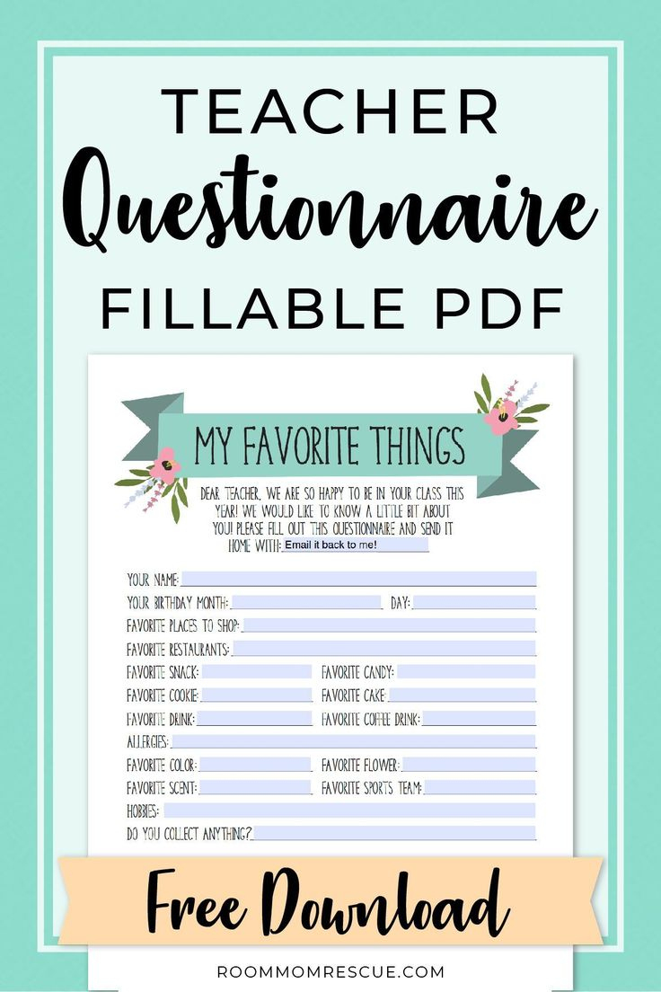 Free Teacher Favorites Questionnaire (Fillable!) | Back To School with regard to Teacher Favorites Questionnaire Free Printable