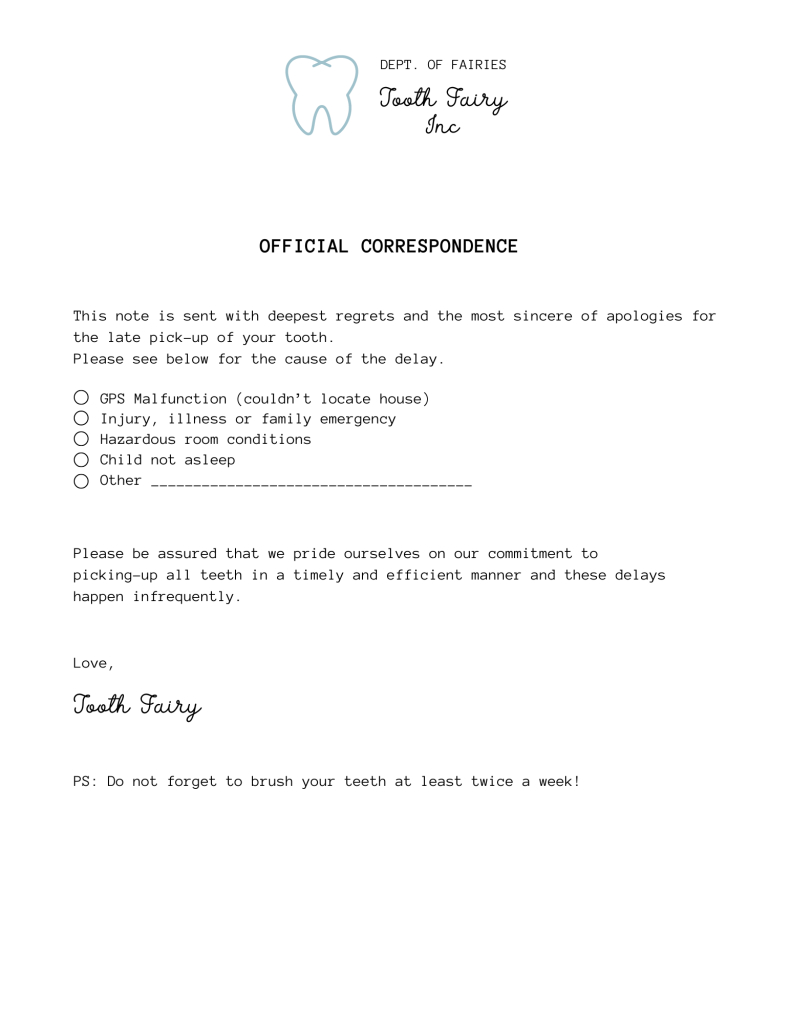 Free Tooth Fairy Apology Letter And Receipt Printable - The pertaining to Free Printable Tooth Fairy Apology Letter Printable