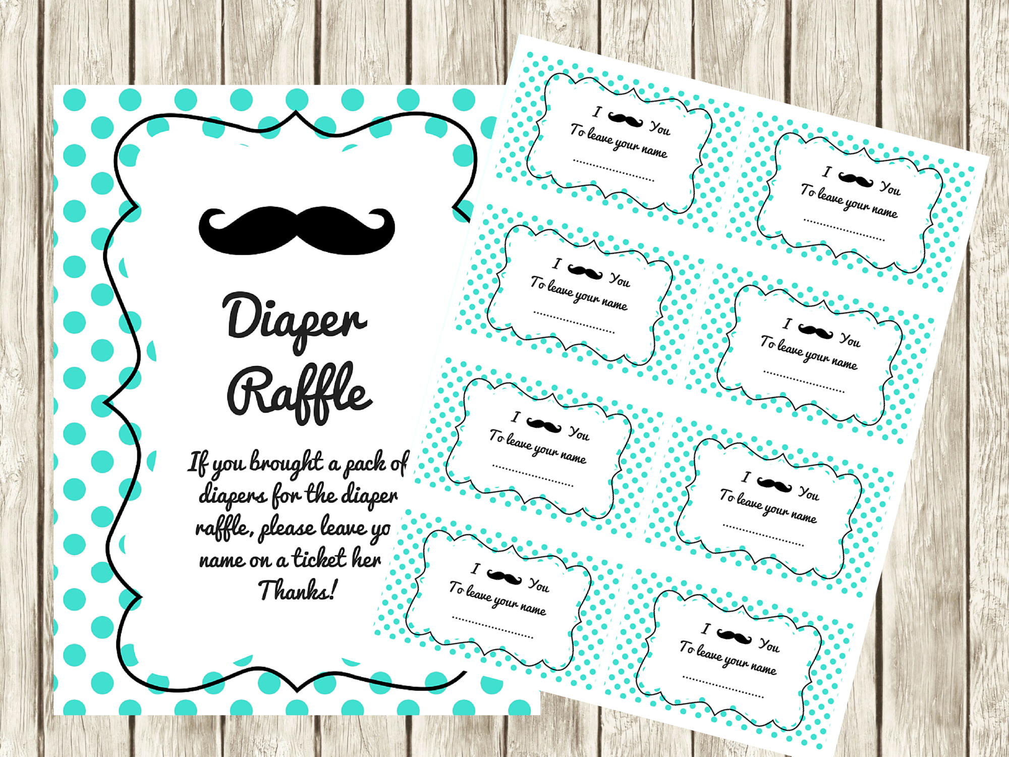 Free Turquoise Mustache Baby Shower Diaper Raffle Ticket Cards And regarding Printable Diaper Raffle Tickets Free