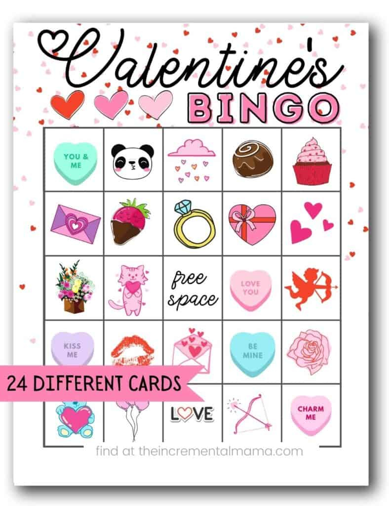 Free Valentine&amp;#039;S Bingo Printables (24 Cards) - The Incremental Mama regarding Valentine&amp;amp;#039;s Day Bingo Cards