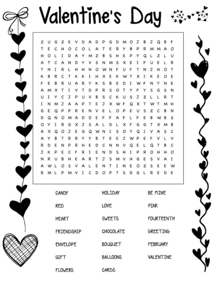Free Printable Valentine Word Search