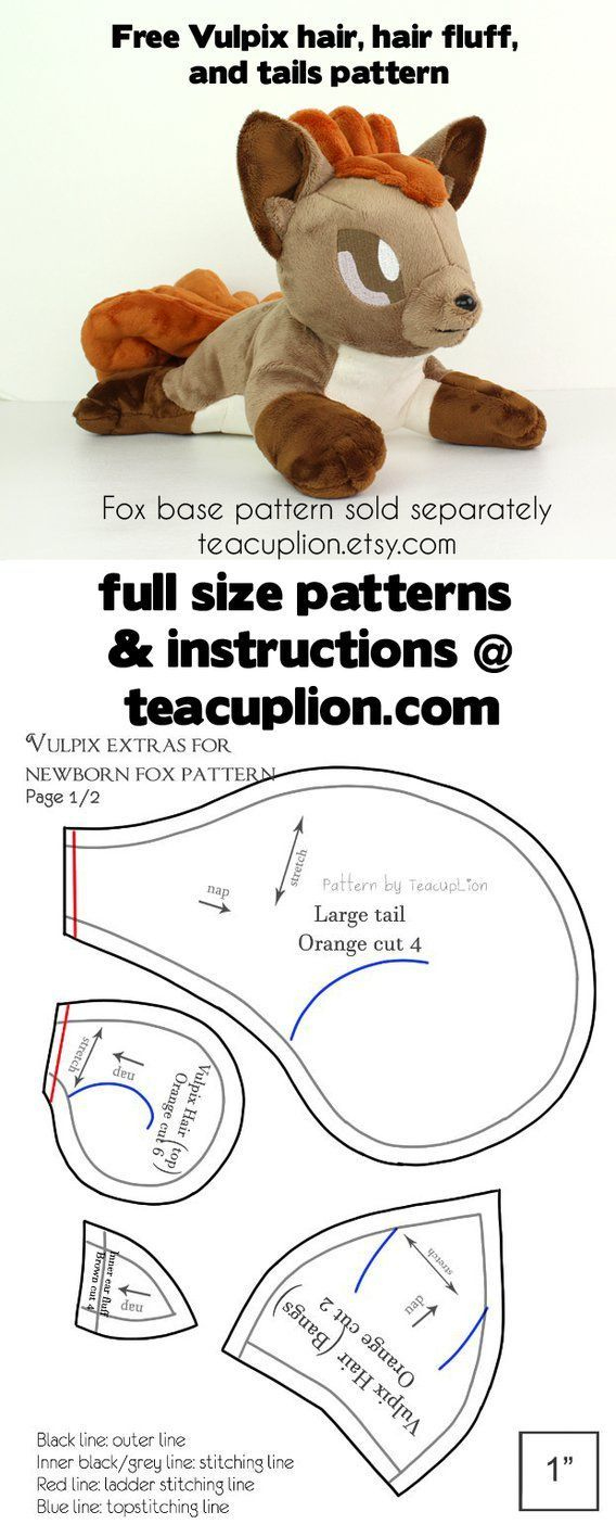 Free Vulpix Parts Plushie Sewing Patternteacuplion inside Printable Free Fox Sewing Pattern