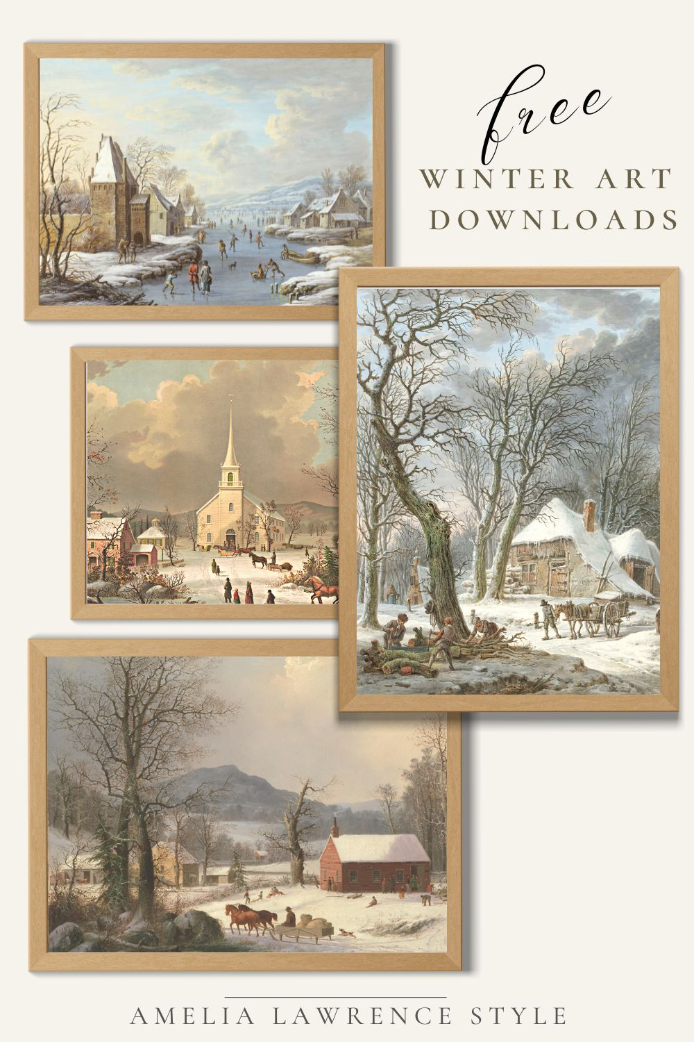 Free Winter Vintage Art Prints - Amelia Lawrence Style within Free Winter Art Printables