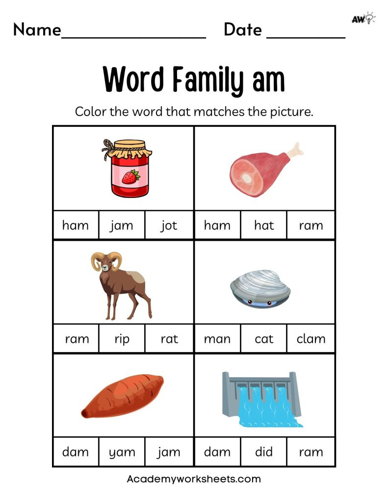 Free Word Family Worksheets - Short A - Academy Worksheets within Free Word Family Printables