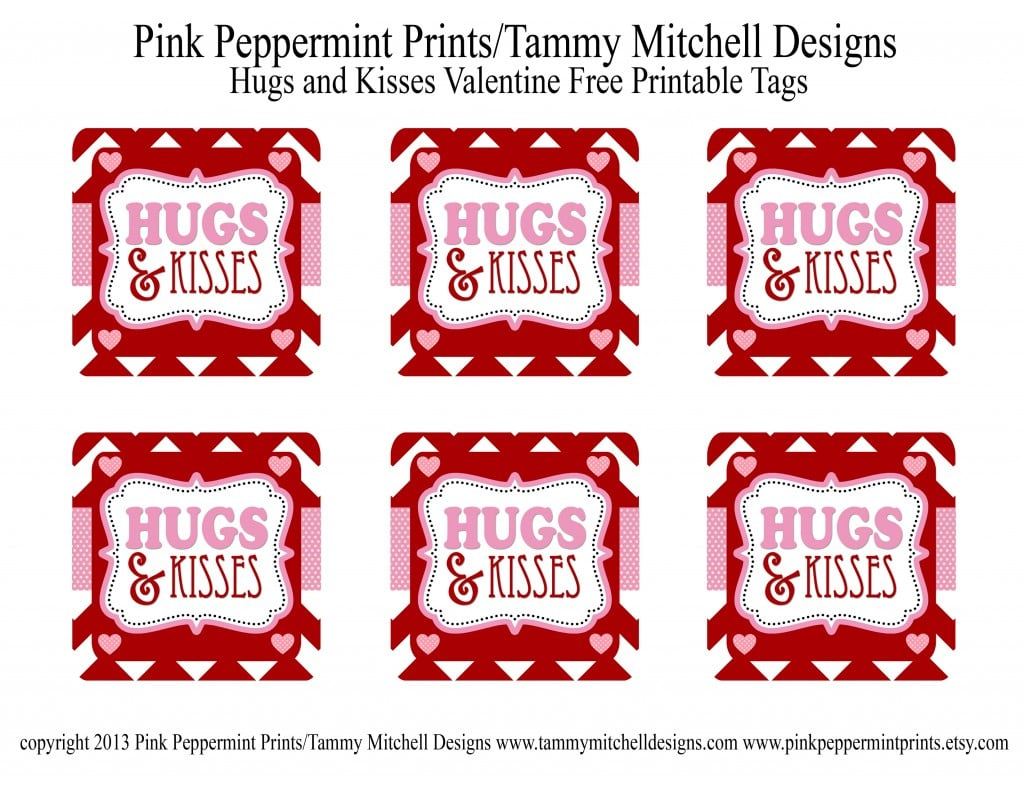 Freebie: Hugs And Kisses Valentine Free Printable Tag/Card — Pink with regard to Hugs and Kisses Printable Tag