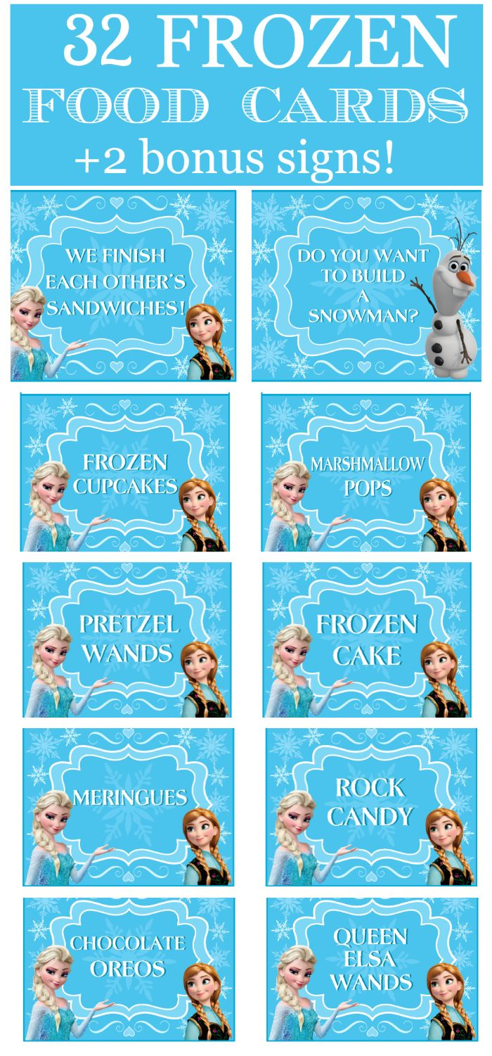 Frozen Party Food Card Prefilled Printables + Free Bonus Signs! throughout Free Frozen Printables Food Labels