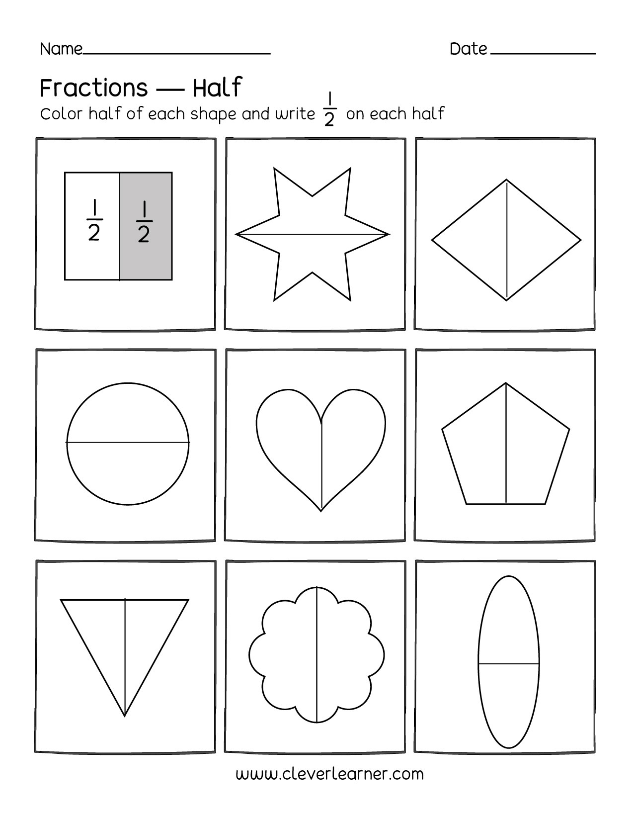 Fun Activity On Fractions, Half (1/2) Worksheets For Children for Halves Worksheet For Kindergarten