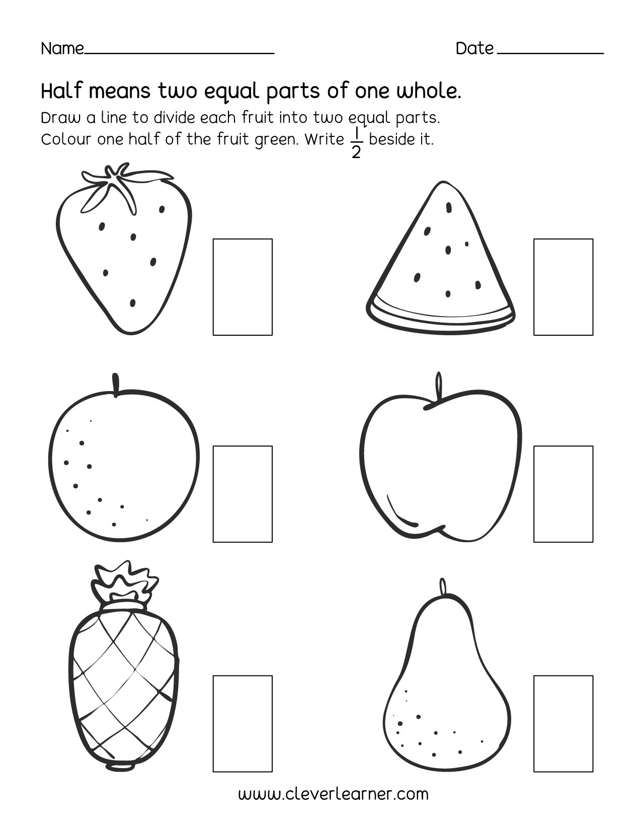 Fun Activity On Fractions, Half (1/2) Worksheets For Children throughout Halves Worksheet For Kindergarten