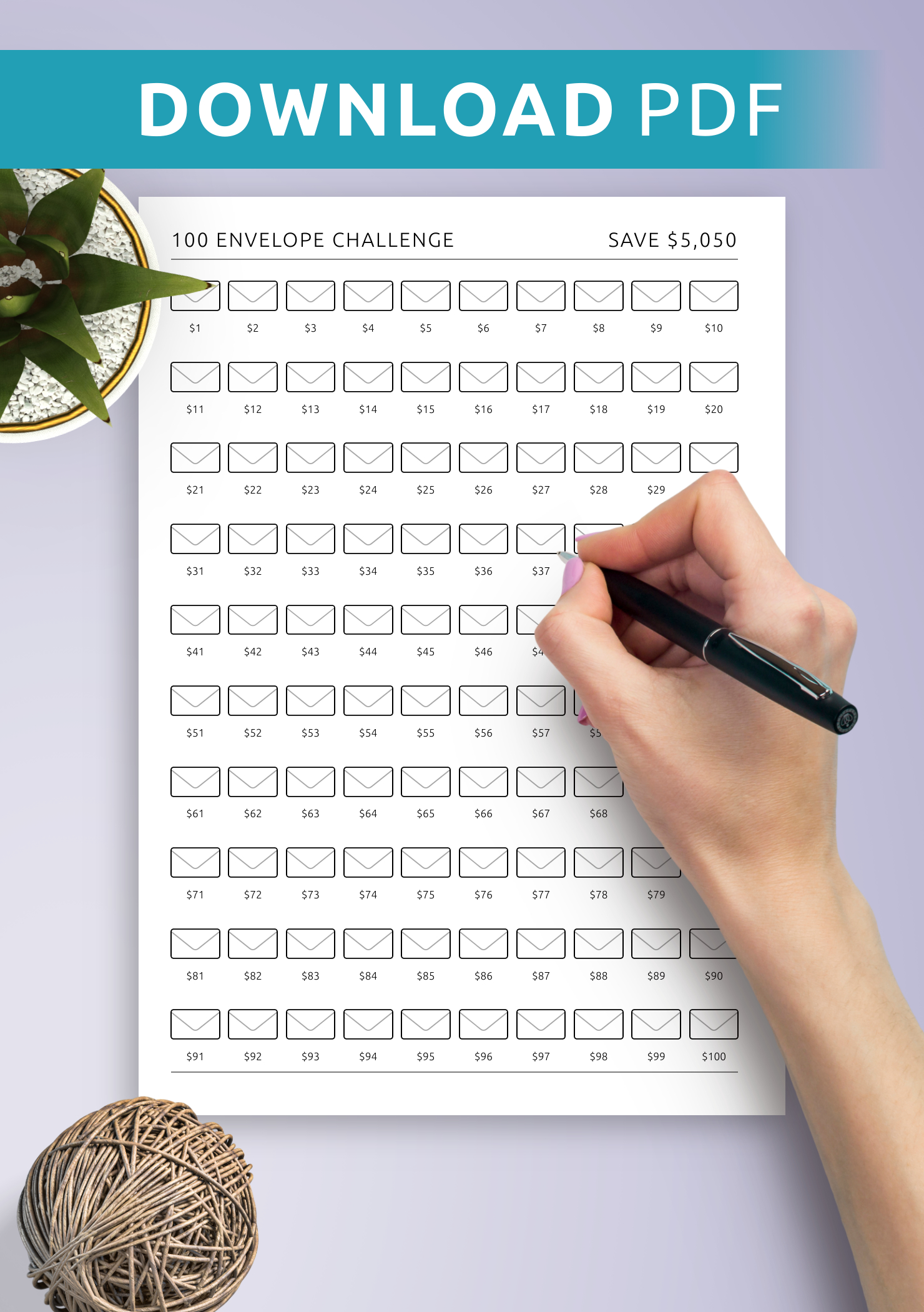 Get 100 Envelope Challenge Template: Printable Or Digital Pdf For for Free Printable 100 Envelope Challenge